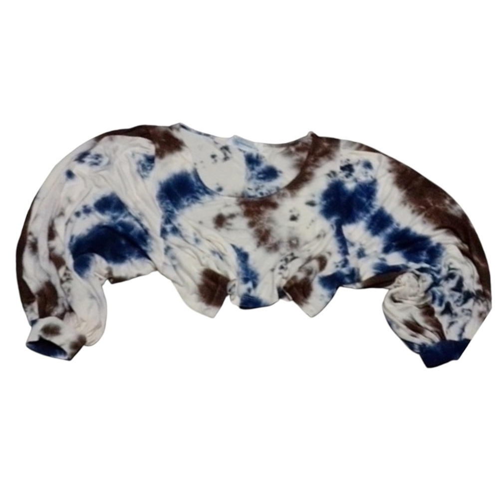 Big Water Blue Sky  Long Balloon Sleeve Tie Dye Super Soft Crop Top